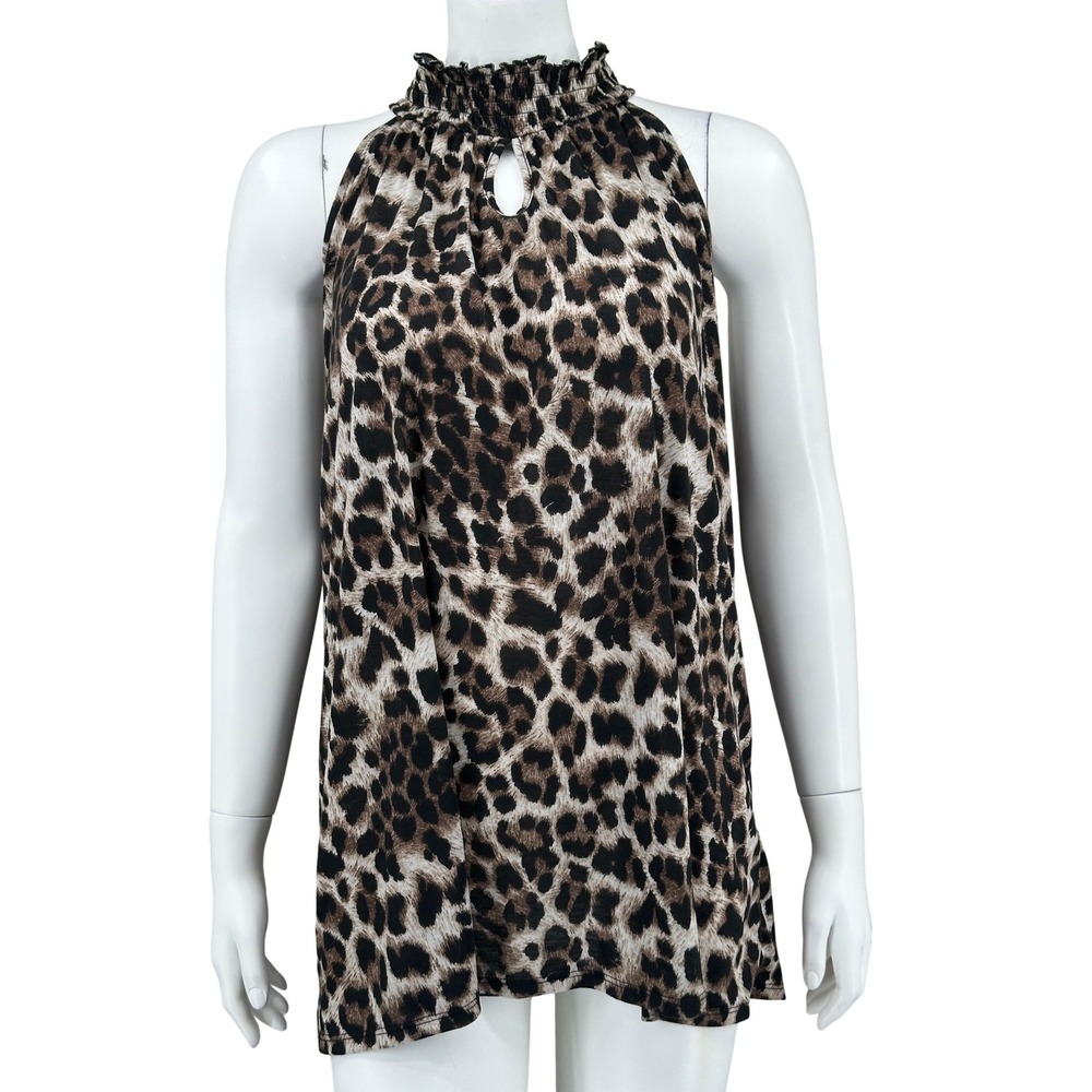 Ultra Teeze Top Womens 3X Brown‎ Leopard Sleeveless High Neck Stretch Mob Wife